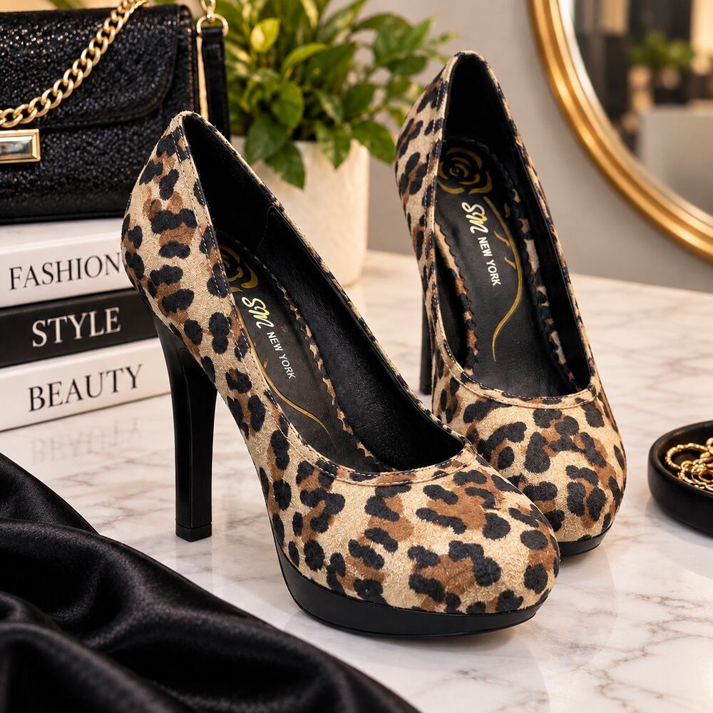 SM New York Leopard Print Platform Heels Women's Size 8M